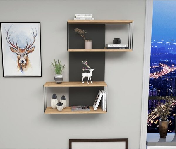 Antracytowo-naturalna wielopoziomowa półka w dekorze sosny 65 cm Destan – Kalune Design