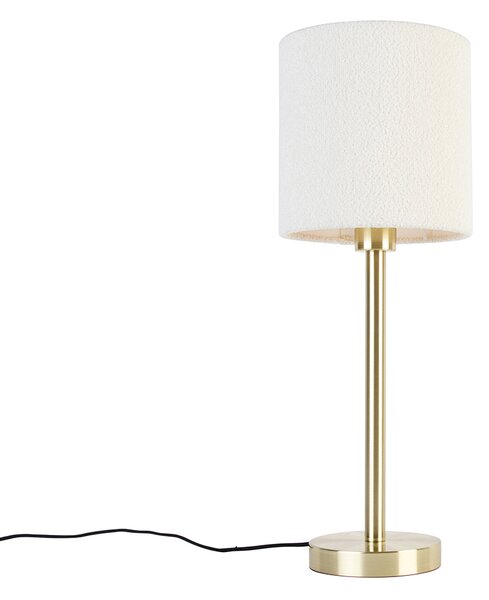 Klasyczna lampa stołowa mosiężna z białym abażurem boucle 20 cm - Simplo Oswietlenie wewnetrzne