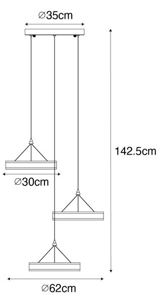 Lampa wisząca czarna okrągła w komplecie z LED 3-stopniowy ściemniacz 3-światła - Lyani