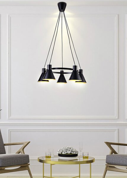 Czarna lampa wisząca industrialna do salonu - 4X K107 S7-Z61