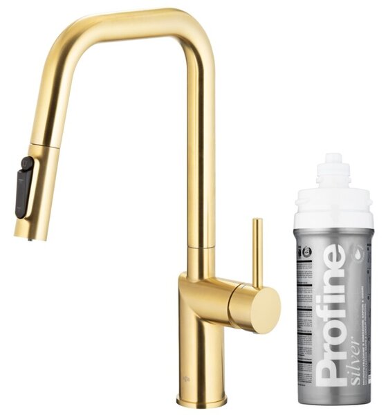 Bateria kuchenna stojÄ ca KFA ARMATURA Duero Pure Style z filtrem wody ZÅoty szczotkowany PVD 6623-314-39