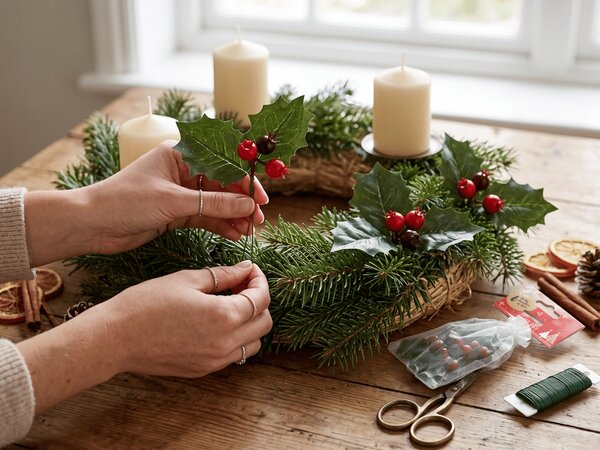 Świąteczna dekoracja na druciku HOLLY LEAVES 13 cm 6 szt
