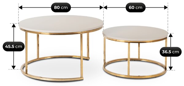 Zestaw Stolików Kawowych APULIA MAX 60 cm/80 cm Kaszmir/Złoty Glamour