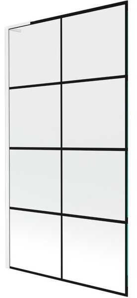 Mexen Next L parawan nawannowy 1-skrzydłowy 100 x 150 cm, czarna kratka, biały - 895-100-000-03-77-20