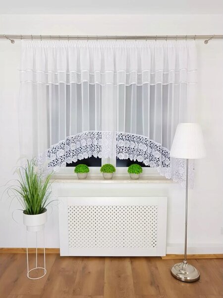 Firana dekoracyjna w Åuk z cyrkoniami i szerokÄ gipiurÄ w kwiaty - 400x160 cm