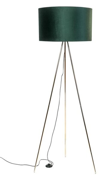 Lampa stojąca podłogowa trójnóg złoty zielony abażur 155 cm 1xE27 40W INGA Zuma Line