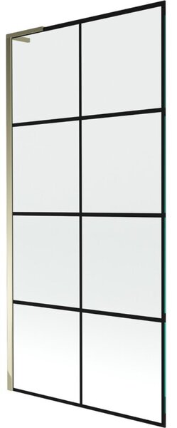 Mexen Next L parawan nawannowy 1-skrzydłowy 90 x 150 cm, czarna kratka, złoty - 895-090-000-03-77-50