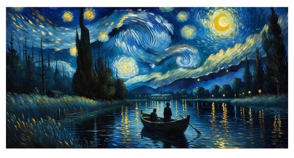 Obraz gwiaździsta noc nad rzeką