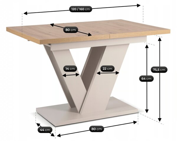 Zestaw Stół Prostokątny Rozkładany CLARK 120-160 cm Dąb Artisan/Kaszmir i 4 Krzesła TORINO Kremowe