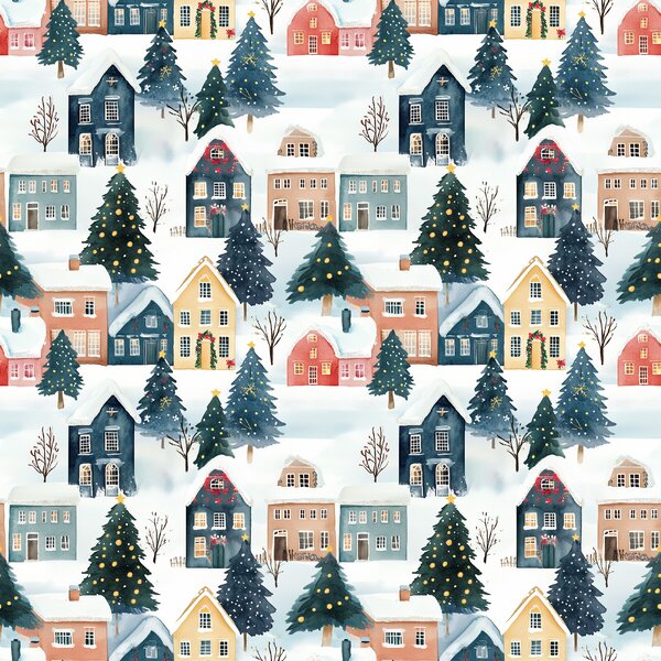 Bawełniana poszewka na poduszkę WINTER VILLAGE 45x45 cm, kolorowa