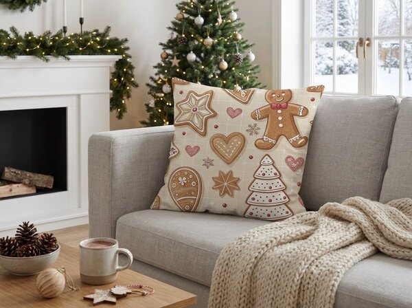 Bawełniana poszewka na poduszkę GINGERBREAD JOY 45x45 cm, beżowy