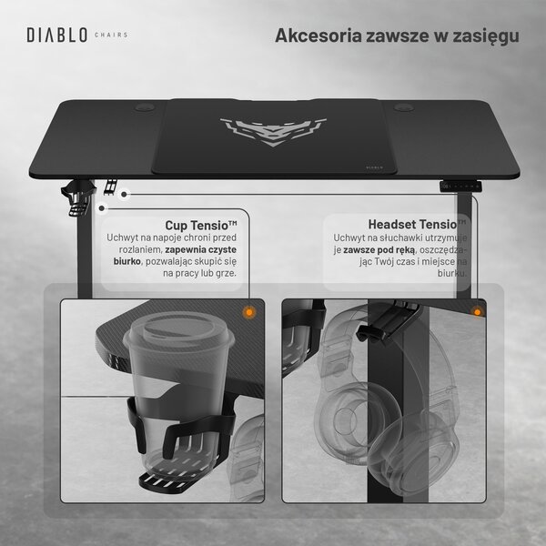 Biurko gamingowe elektryczne Diablo X-Tensio 110 cm, kolor czarny carbon