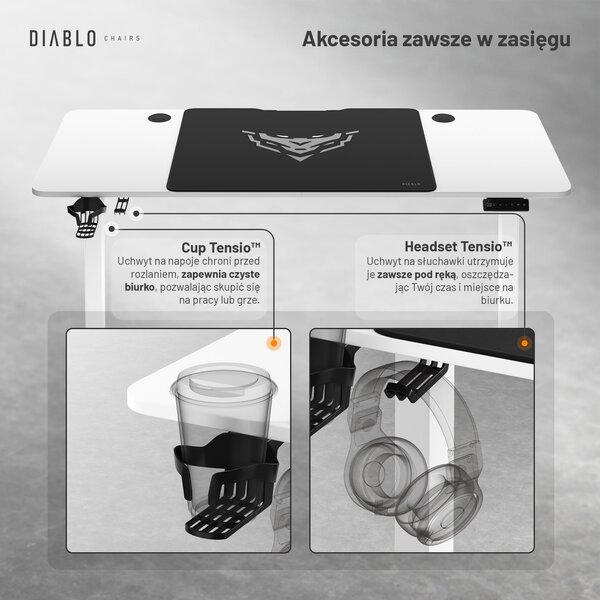 Biurko gamingowe z regulacją wysokości Diablo X-Tensio 140 cm, kolor biały
