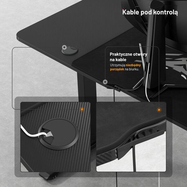 Biurko gamingowe elektryczne Diablo X-Tensio 140 cm, kolor czarny carbon