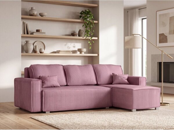 Rozkładana narożna sofa SMART COSARO jasnofioletowa, dwustronna + 2 poduszki GRATIS