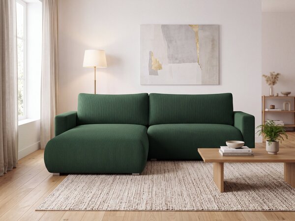 Ciemnozielona rozkładana narożna sofa TAFIRA, dwustronna