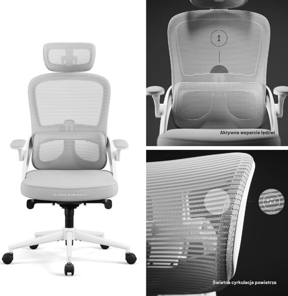 Ergonomiczny fotel do pracy w biurze Diablo V-Light, jasny szary
