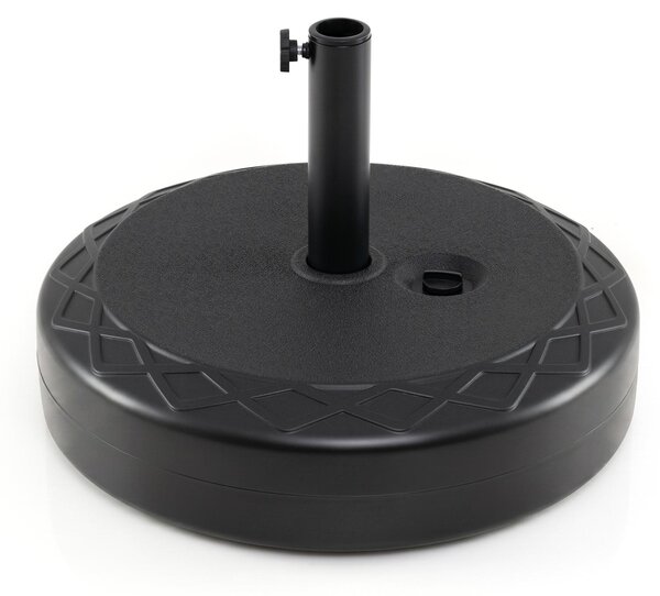 KOMFOTTEU, okrga podstawa do parasola wykonana z HDPE, 55 cm. Podstawa z uchwytem do parasola o rednicy trzpienia 39-49 mm, któr mona wypeni wod i piaskiem do 52 kg. Uchwyt do parasola do tarasu, ogrodu i balkonu, kolor czarny