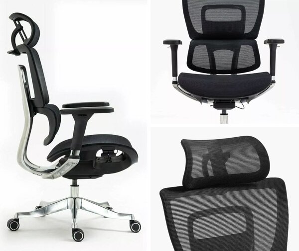 Czarny ergonomiczny fotel do biura Winner Lux, zgodny z normą BHP