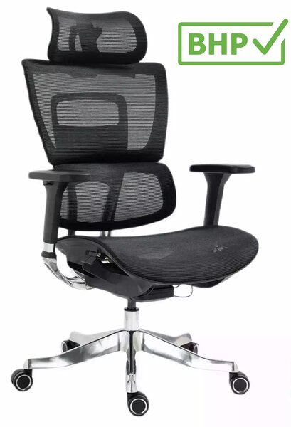Czarny ergonomiczny fotel do biura Winner Lux, zgodny z normą BHP