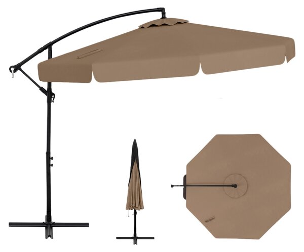 KOMFOTTEU, parasol ogrodowy, 300 cm, z korb, krzyow podstaw i oson, regulowany pod ktem 35 stopni, idealny na taras, balkon, do ogrodu i przy basenie, kolor brzowy