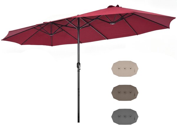 KOMFOTTEU, podwójny parasol przeciwsoneczny, 470 x 280 cm, parasol z korb, duy parasol ogrodowy XXL, ochrona przed socem, parasol tarasowy o ksztacie owalu, podwójny parasol, parasol na taras, do ogrodu i basenu (owalny, 470x280 cm, kolor: bordo)