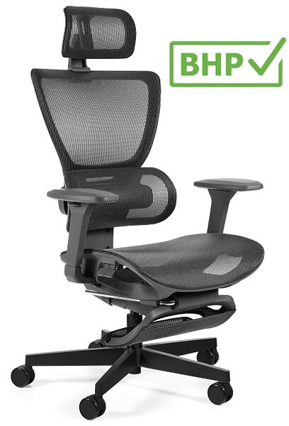 Ergonomiczny fotel biurowy Zenit z wysuwanym podnóżkiem, zgodny z normą BHP