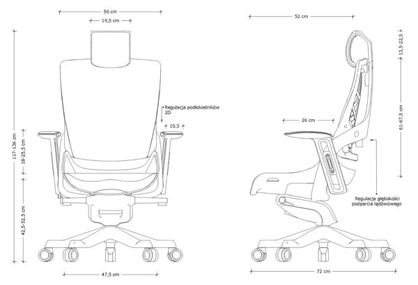 Fotel ergonomiczny Wau 2, zgodny z normą BHP, czarno - szary