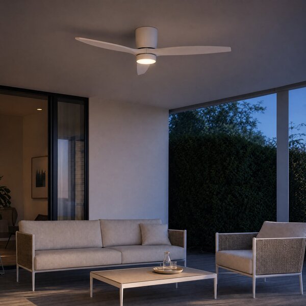 Wentylator sufitowy LED Sorin, biały, CCT, IP44, 3 łopatki – Lucande Lucande, Sorin, biały, salon, metal, nowoczesny