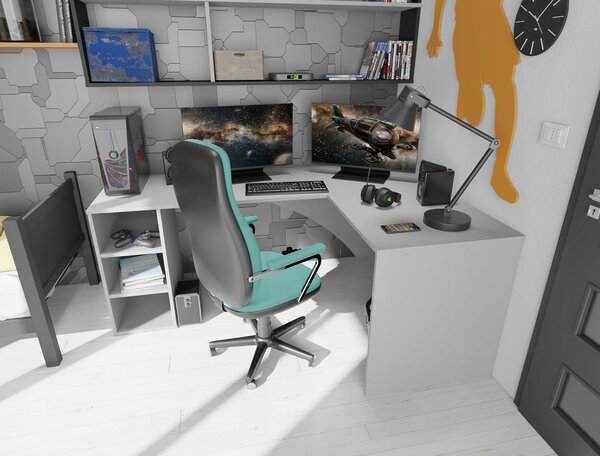 Biurko narożne do gamingu Carbon z otwartym regałem