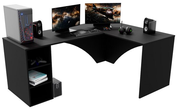 Biurko narożne do gamingu Carbon z otwartym regałem