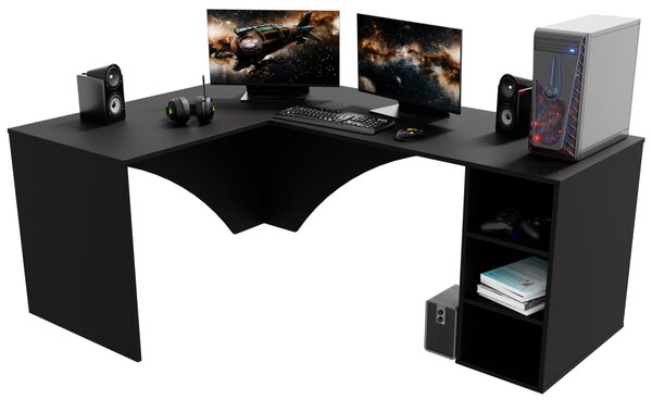 Biurko narożne do gamingu Carbon z otwartym regałem
