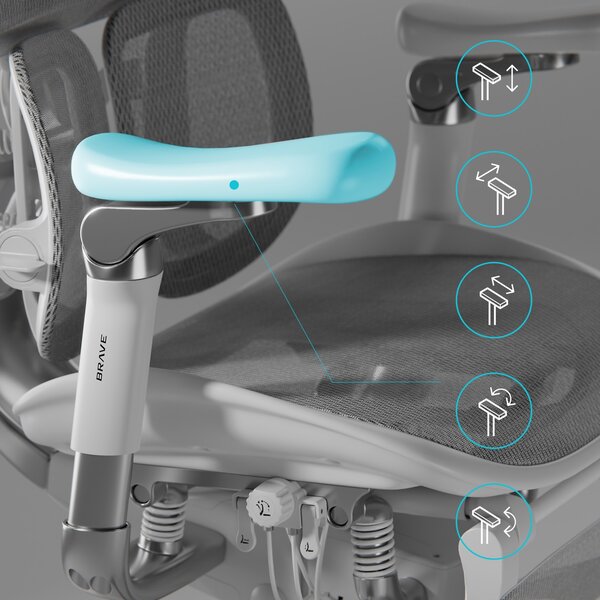 Ergonomiczny fotel z regulowanym podnóżkiem Brave V-Kinetic szary