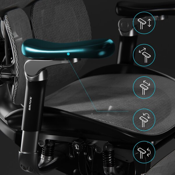 Ergonomiczny fotel z regulowanym podnóżkiem Brave V-Kinetic czarny