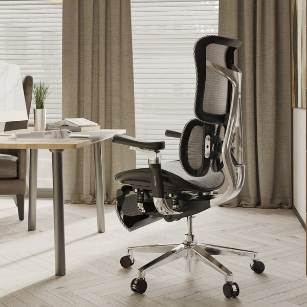 Ergonomiczny fotel z regulowanym podnóżkiem Brave V-Kinetic czarny