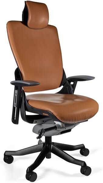 Fotel ergonomiczny Wau 2, zgodny z normą BHP, skóra naturalna i czarny stelaż