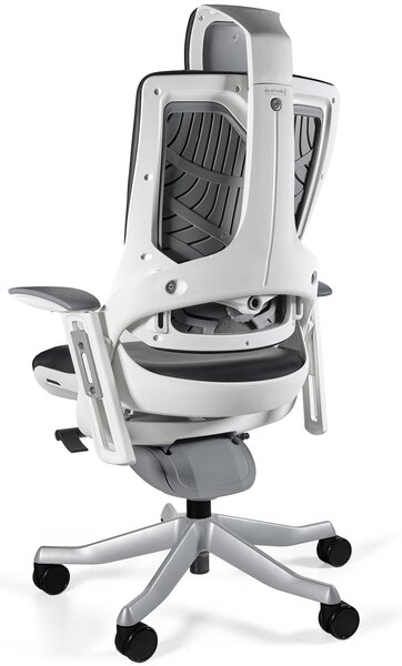 Fotel ergonomiczny Wau 2, zgodny z normą BHP, biały / czarna skóra naturalna