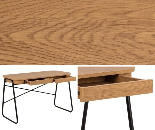 Biurko komputerowe z szufladami Blueton w stylu loft, kolor dąb/czarny