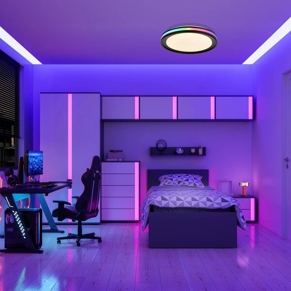 Mantra Iluminación Lampa sufitowa LED Gamer, możliwość ściemniania, czarny, salon / jadalnia, metal