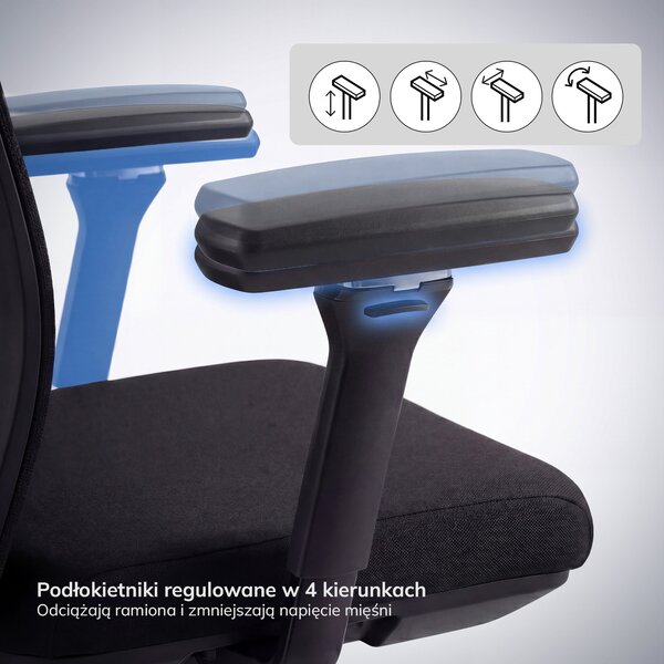 Fotel biurowy ergonomiczny obrotowy czarny: VECTOR