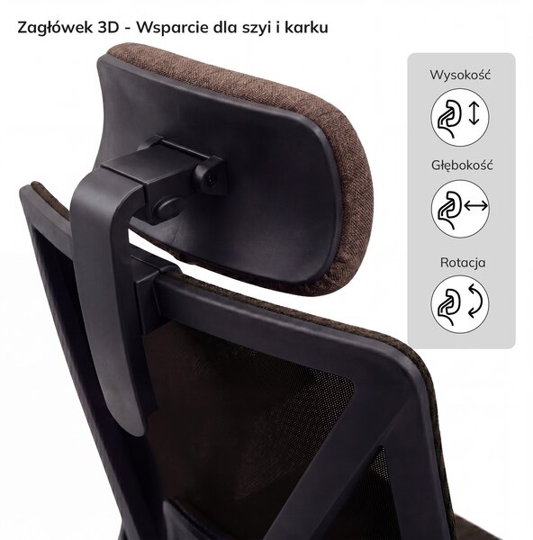 Fotel biurowy ergonomiczny obrotowy brązowy: VECTOR