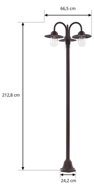 Lampa zewnętrzna Lindby Bilma, 3-punktowa, kolor rdzy, 220 cm, szkło, IP65 Bilma Lindby, możliwość ściemniania, brązowy / rdzawy, aluminium, nowoczesny