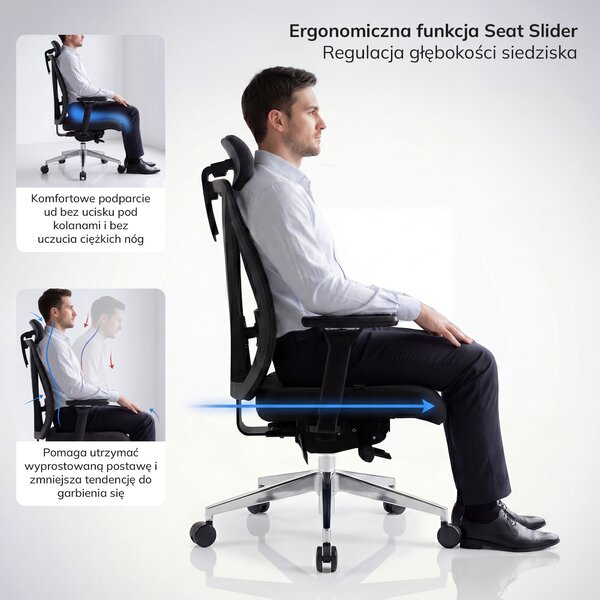 Fotel biurowy ergonomiczny obrotowy czarny: VECTOR