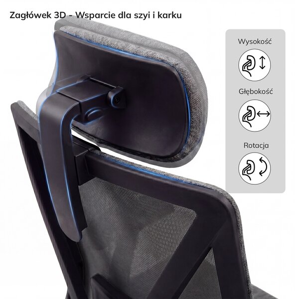 Fotel biurowy ergonomiczny obrotowy ciemnoszary: VECTOR