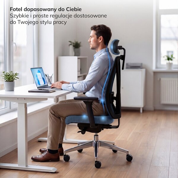 Fotel biurowy ergonomiczny obrotowy ciemnoniebieski: VECTOR