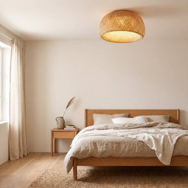 Lampa sufitowa Jadwiga Lindby, możliwość ściemniania, jasne drewno, salon / jadalnia, bambus, skandynawski