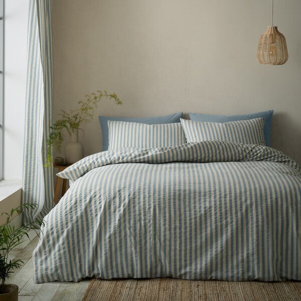 Niebieska pościel jednoosobowa 135x200 cm Cotton Rich Woven Stripe – Pineapple Elephant