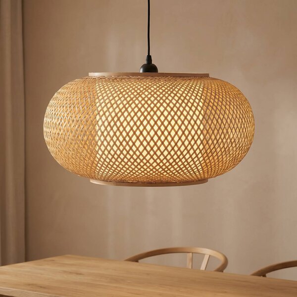 Lampa wisząca Romaine Lindby, możliwość ściemniania, jasne drewno, salon / jadalnia, bambus, skandynawski