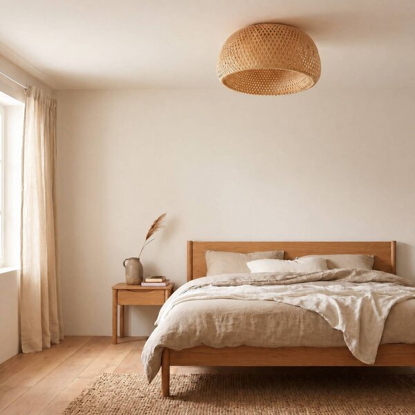 Lampa sufitowa Jadwiga Lindby, możliwość ściemniania, jasne drewno, salon / jadalnia, bambus, skandynawski