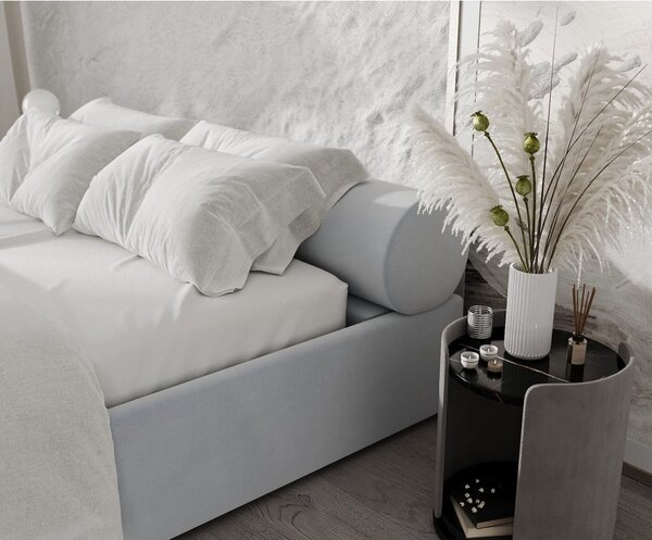Jasnoszare tapicerowane łóżko dwuosobowe ze schowkiem i stelażem 140x200 cm Solvo – Maison de Rêve